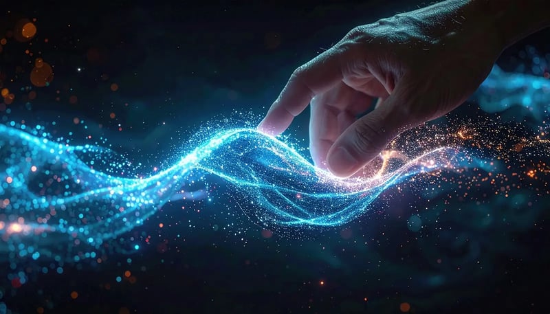 Hand touching blue light 