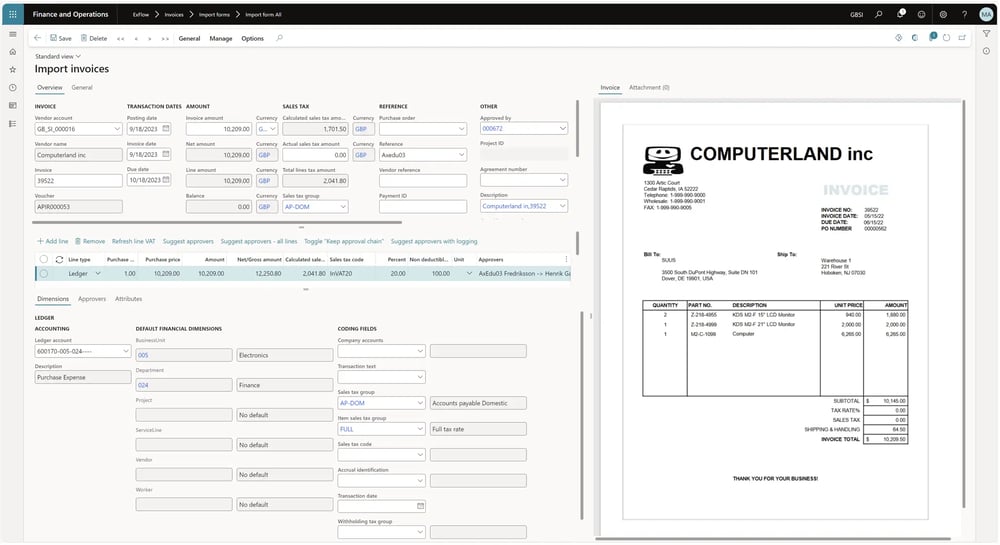 Screenshot of Truvio AP Automation for Microsoft Dynamics 365 Finance and Operations.