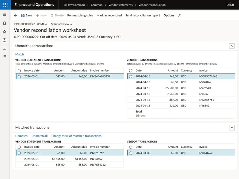 Automated vendor statement matching in Dynamics 365